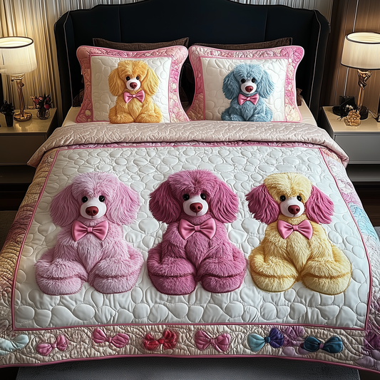 Pinky Adorable Poodle 3-Piece Quilted Bedding Set GFTOTP511