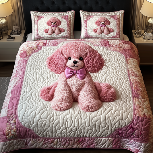 Pinky Adorable Poodle 3-Piece Quilted Bedding Set GFTOTP513