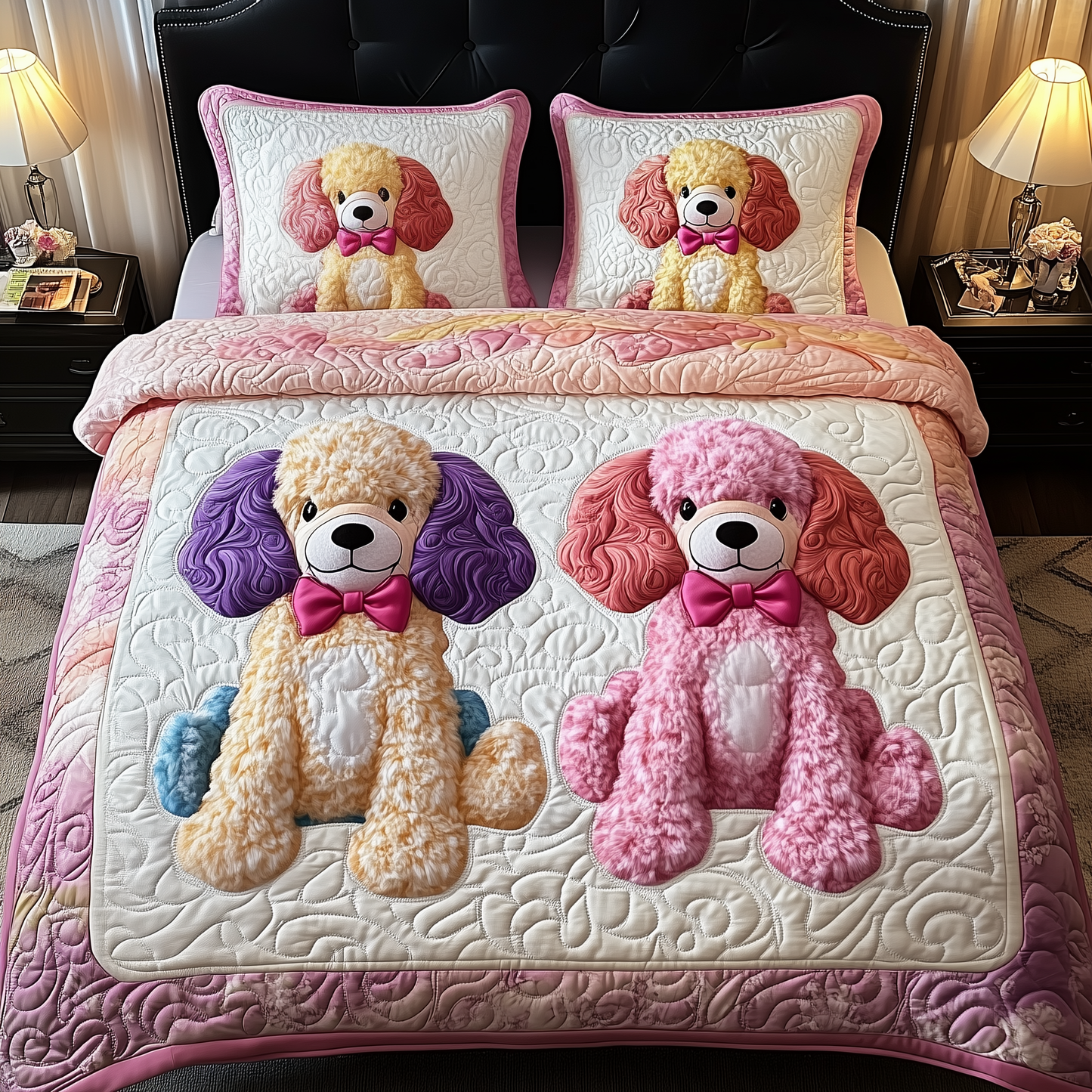 Pinky Adorable Poodle 3-Piece Quilted Bedding Set GFTOTP514