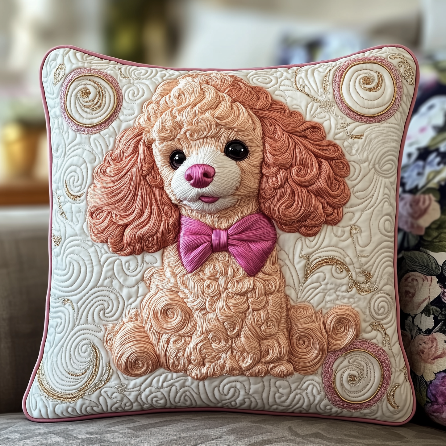 Pinky Adorable Poodle Quilted Pillow Case GFTOTP519