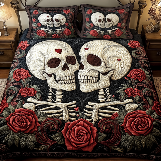 Vintage Skull Couple 3-Piece Quilted Bedding Set GFTOTP535