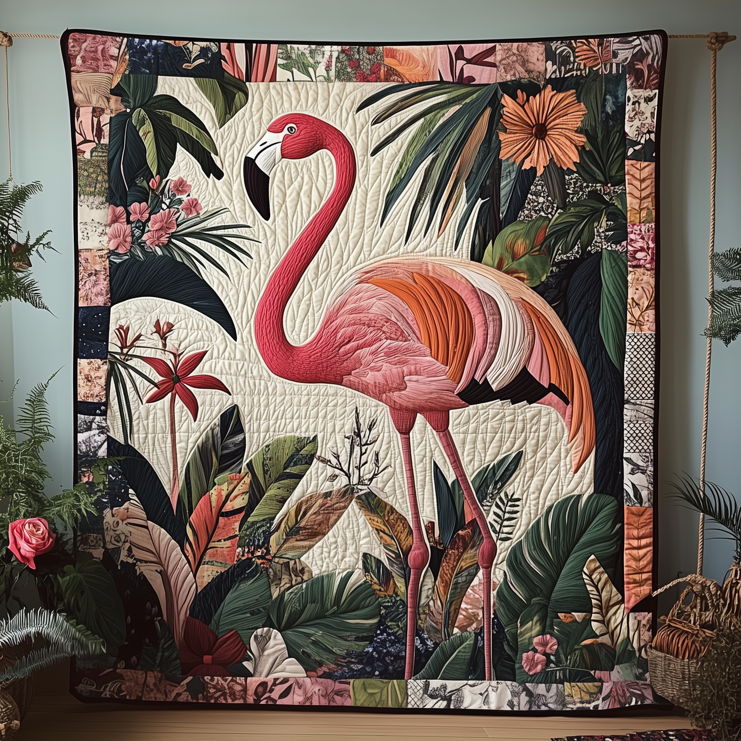 Vintage Flamingo Quilted Blanket GFTOTP546