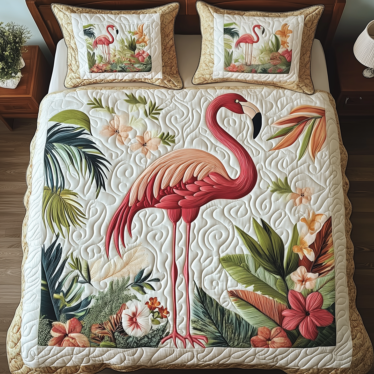 Vintage Flamingo 3-Piece Quilted Bedding Set GFTOTP550