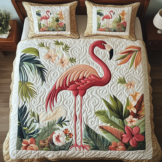 Vintage Flamingo 3-Piece Quilted Bedding Set GFTOTP550