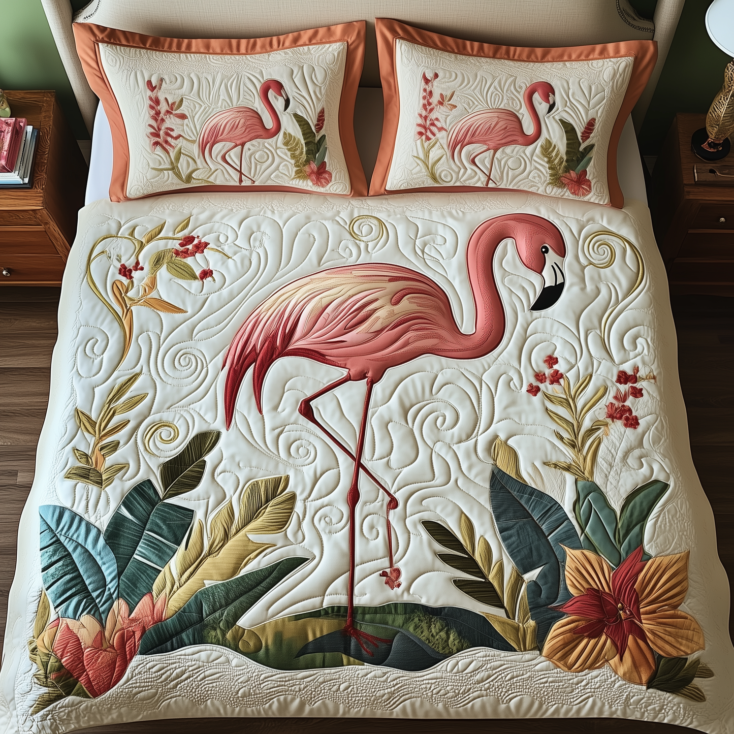 Vintage Flamingo 3-Piece Quilted Bedding Set GFTOTP551