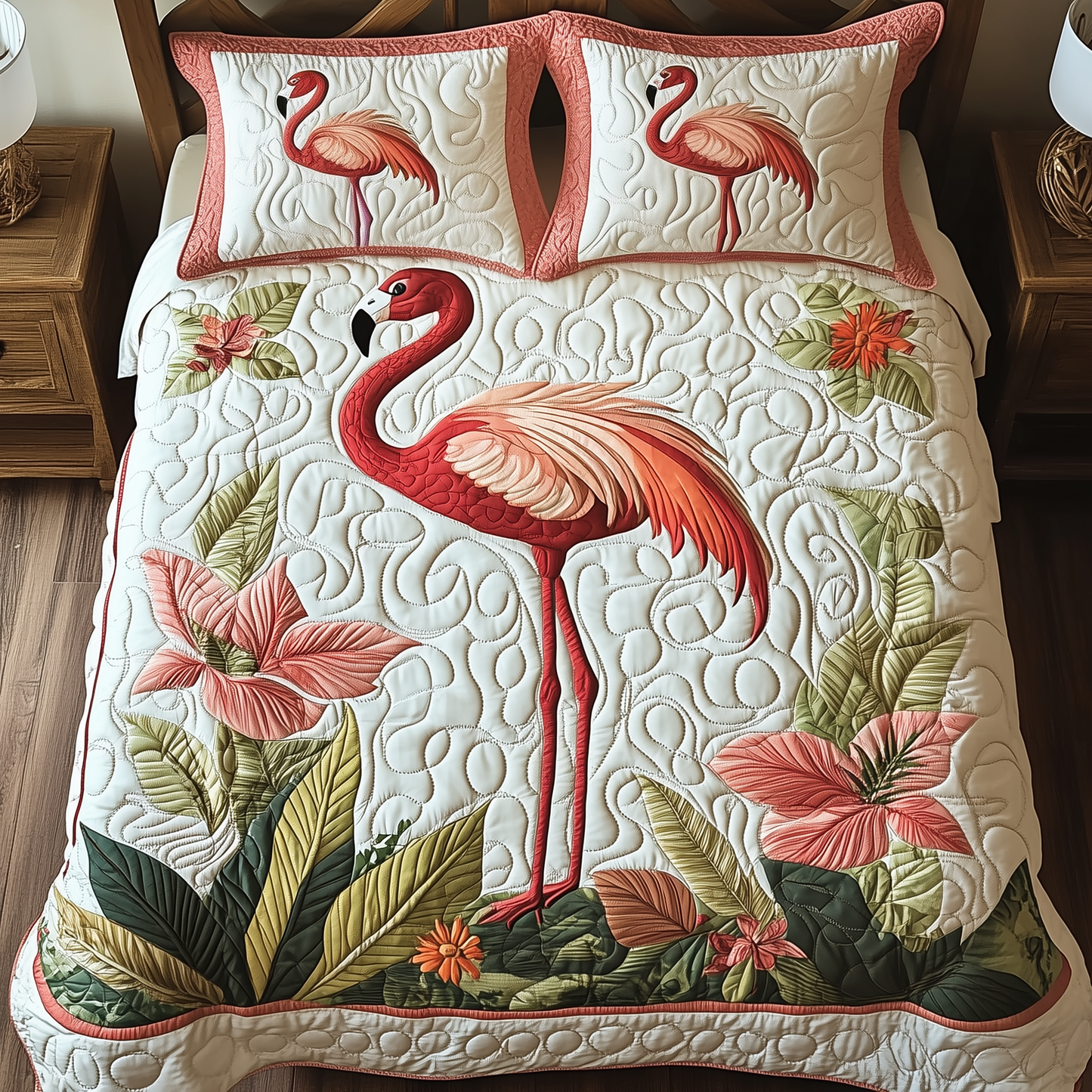 Vintage Flamingo 3-Piece Quilted Bedding Set GFTOTP552