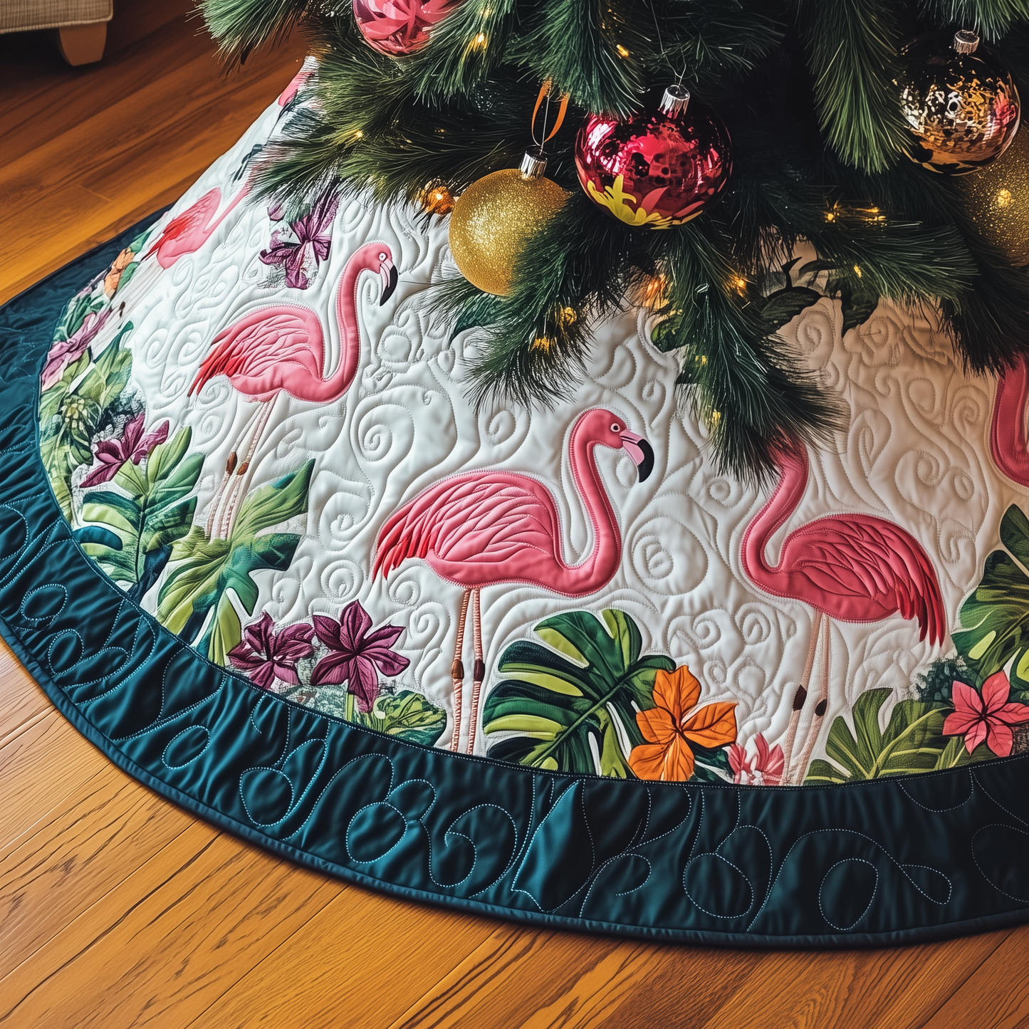 Tropical Flamingo Quilted Tree Skirt GFTOTP558