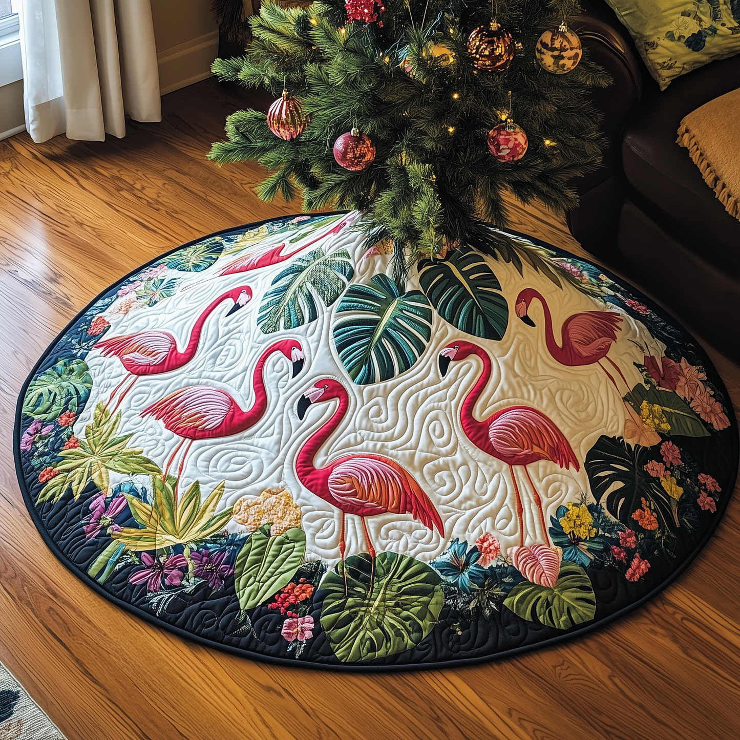 Tropical Flamingo Quilted Tree Skirt GFTOTP559