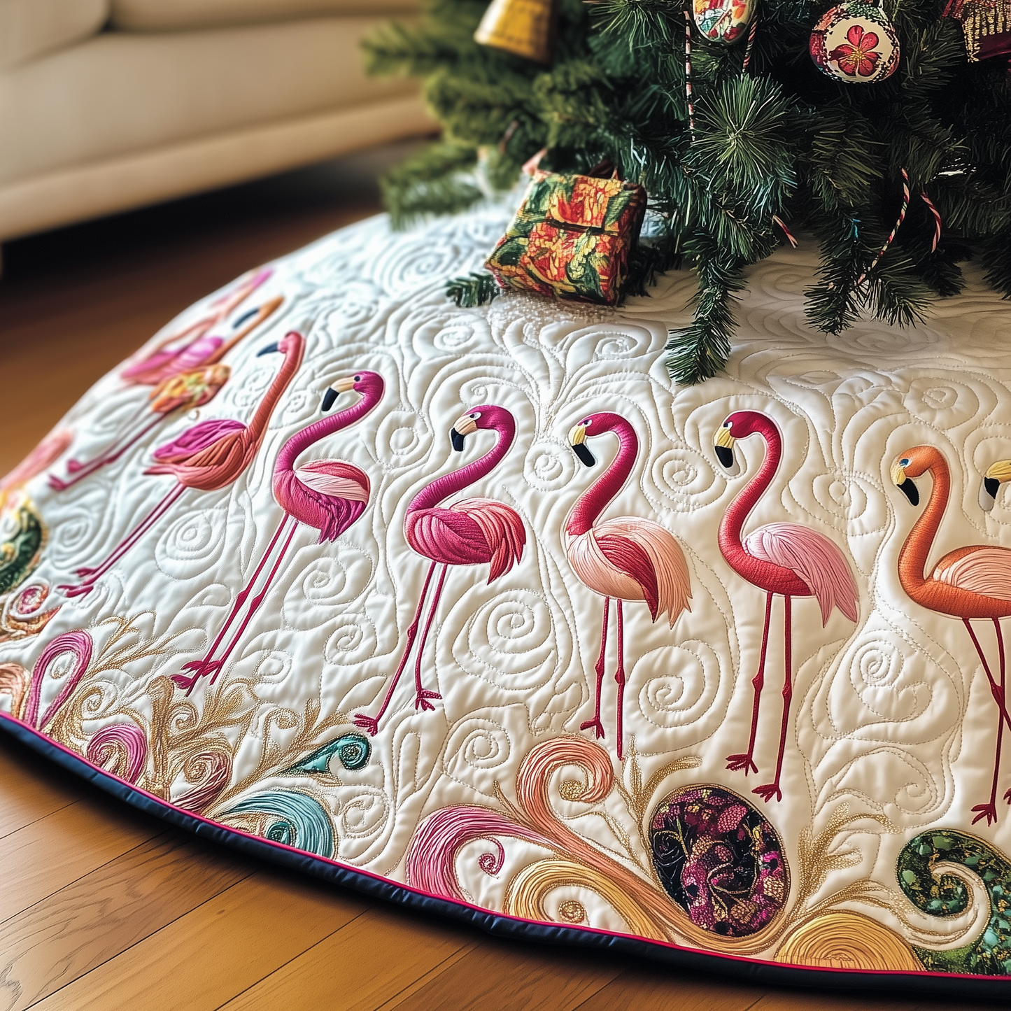 Festive Flamingo Quilted Tree Skirt GFTOTP565