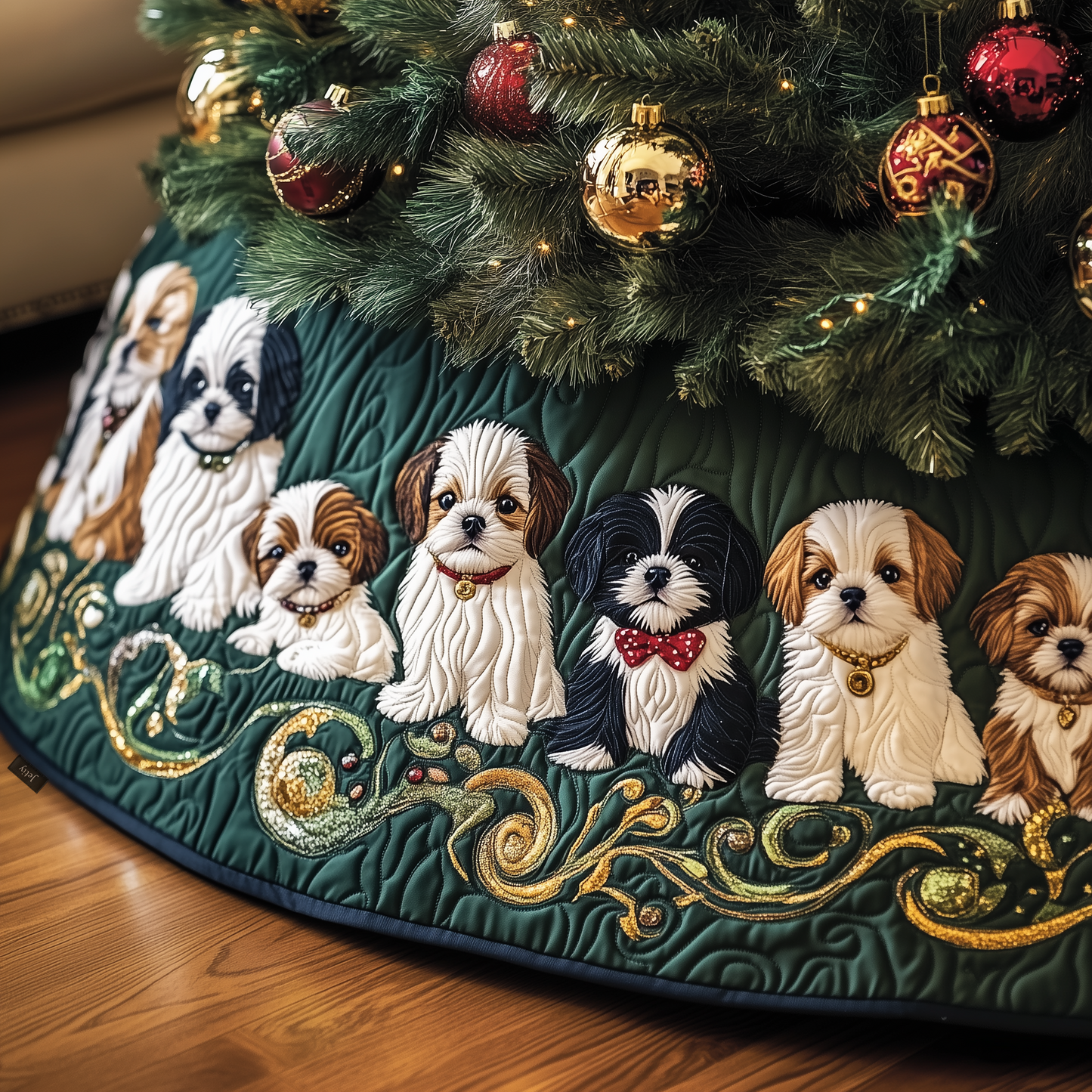 Adorable Christmas Shih Tzu Quilted Tree Skirt GFTOTP613