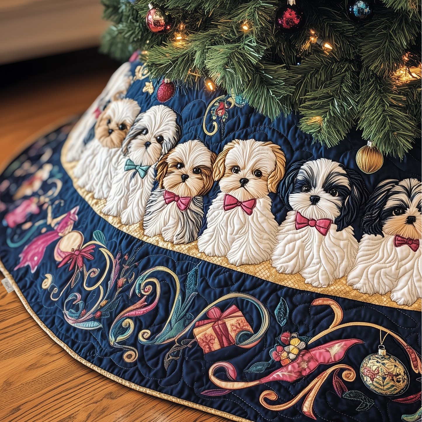 Adorable Christmas Shih Tzu Quilted Tree Skirt GFTOTP621