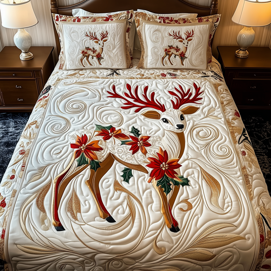 Christmas Reindeer 3-Piece Quilted Bedding Set GFTOTP686