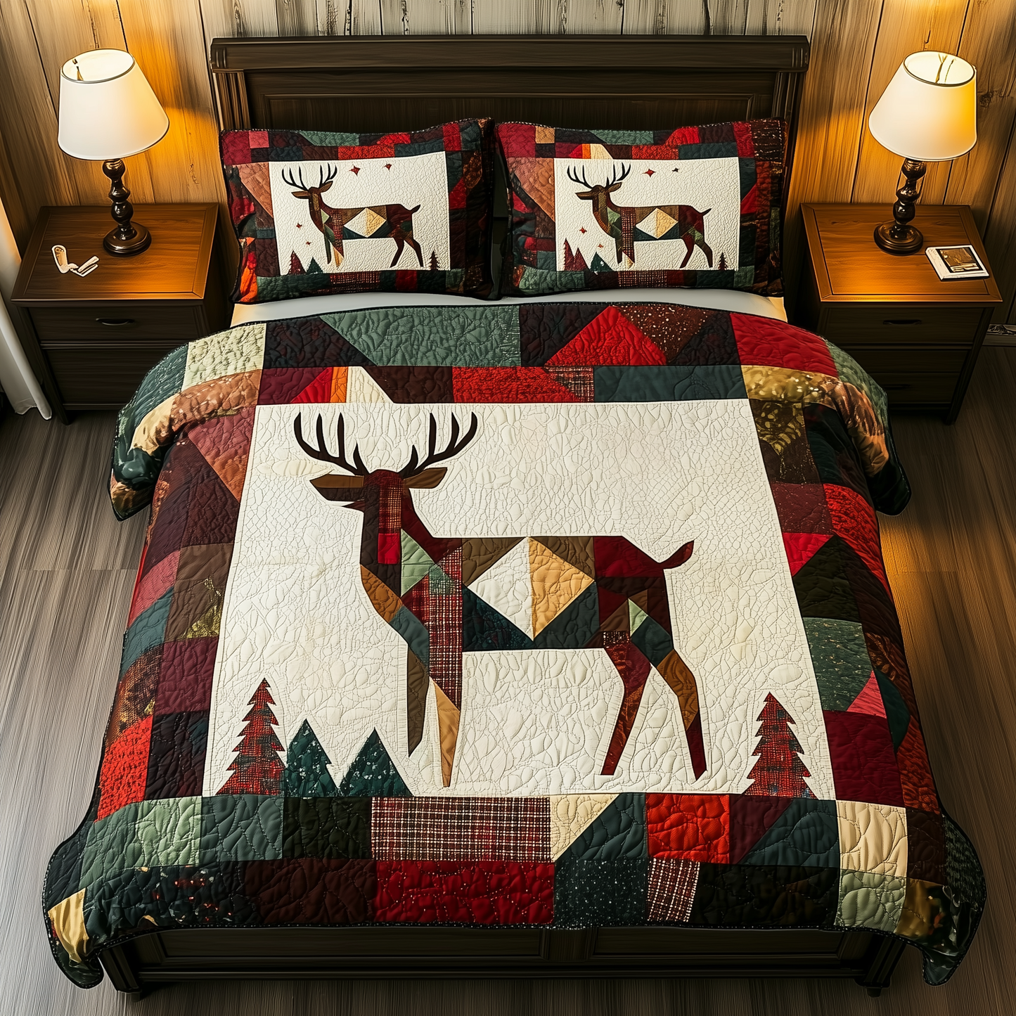 Christmas Reindeer 3-Piece Quilted Bedding Set GFTOTP688