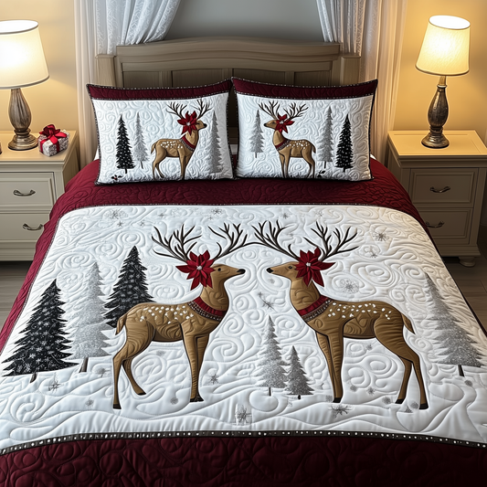 Christmas Reindeer 3-Piece Quilted Bedding Set GFTOTP690