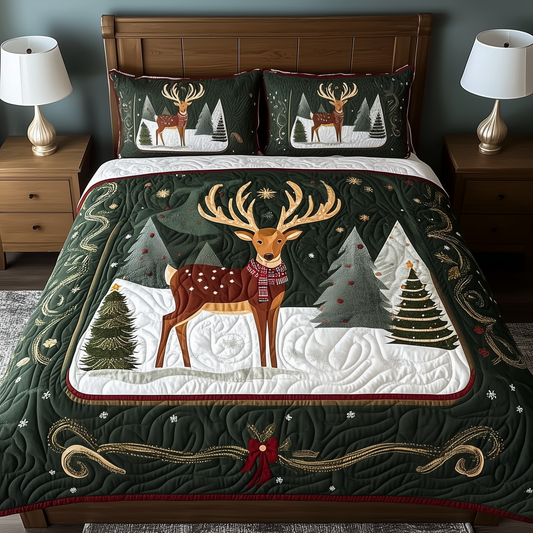 Christmas Reindeer 3-Piece Quilted Bedding Set GFTOTP691