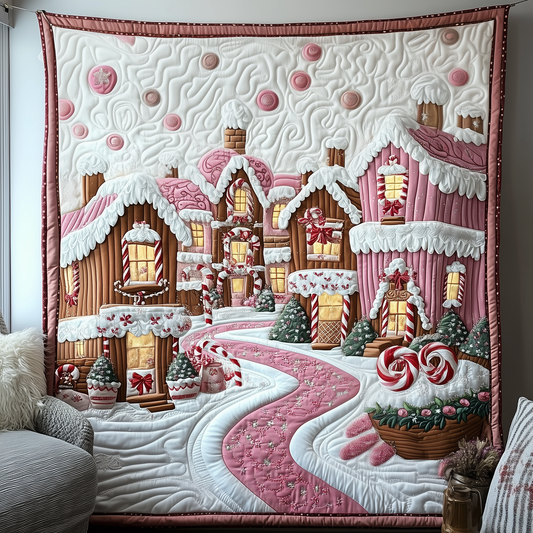 Pinky Gingerbread Christmas Village Quilted Blanket GFTOTP753