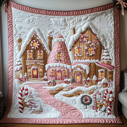 Pinky Gingerbread Christmas Village Quilted Blanket GFTOTP756