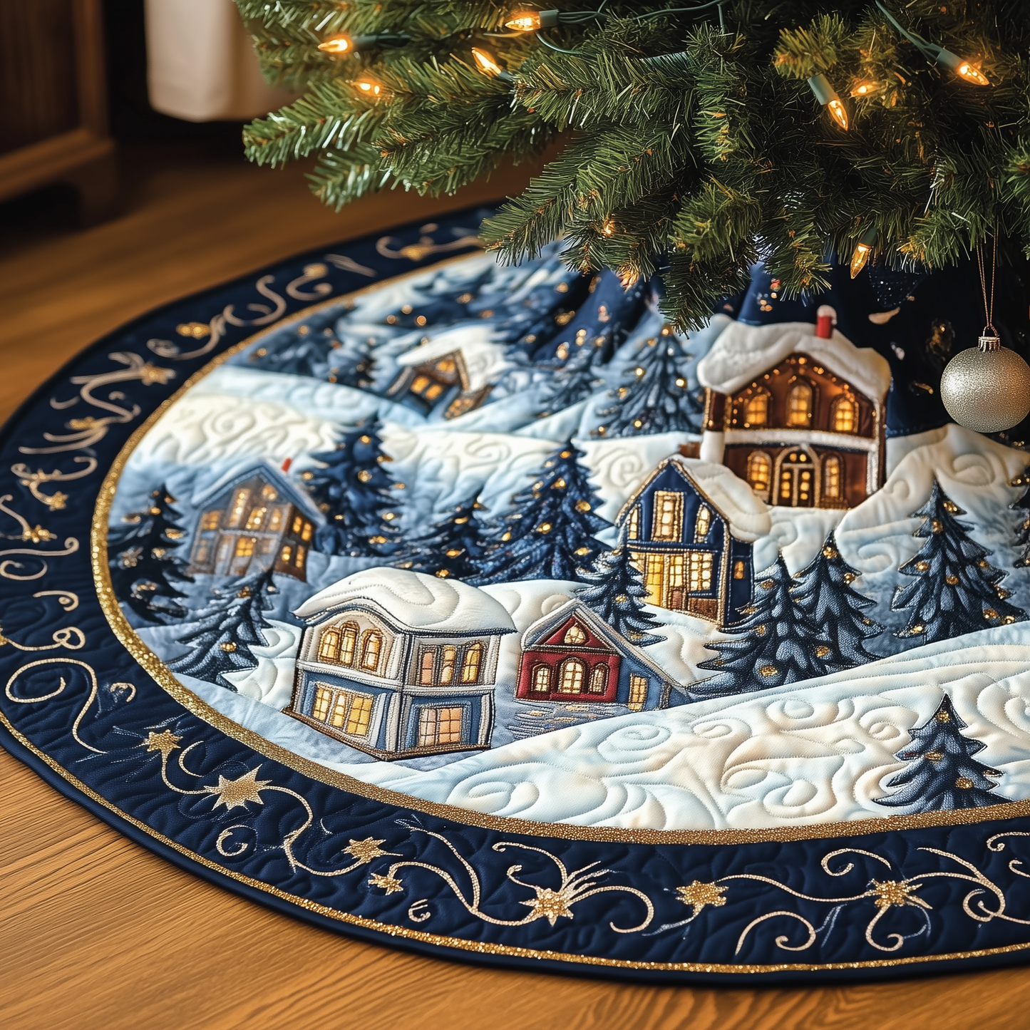 Christmas Village Quilted Tree Skirt GFTOTP758