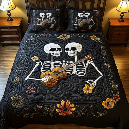 Skull Couple with Guitar 3-Piece Quilted Bedding Set GFTOTP818