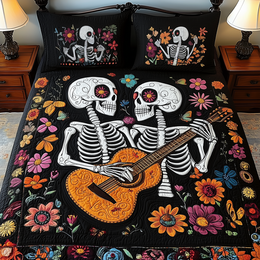 Skull Couple with Guitar 3-Piece Quilted Bedding Set GFTOTP819