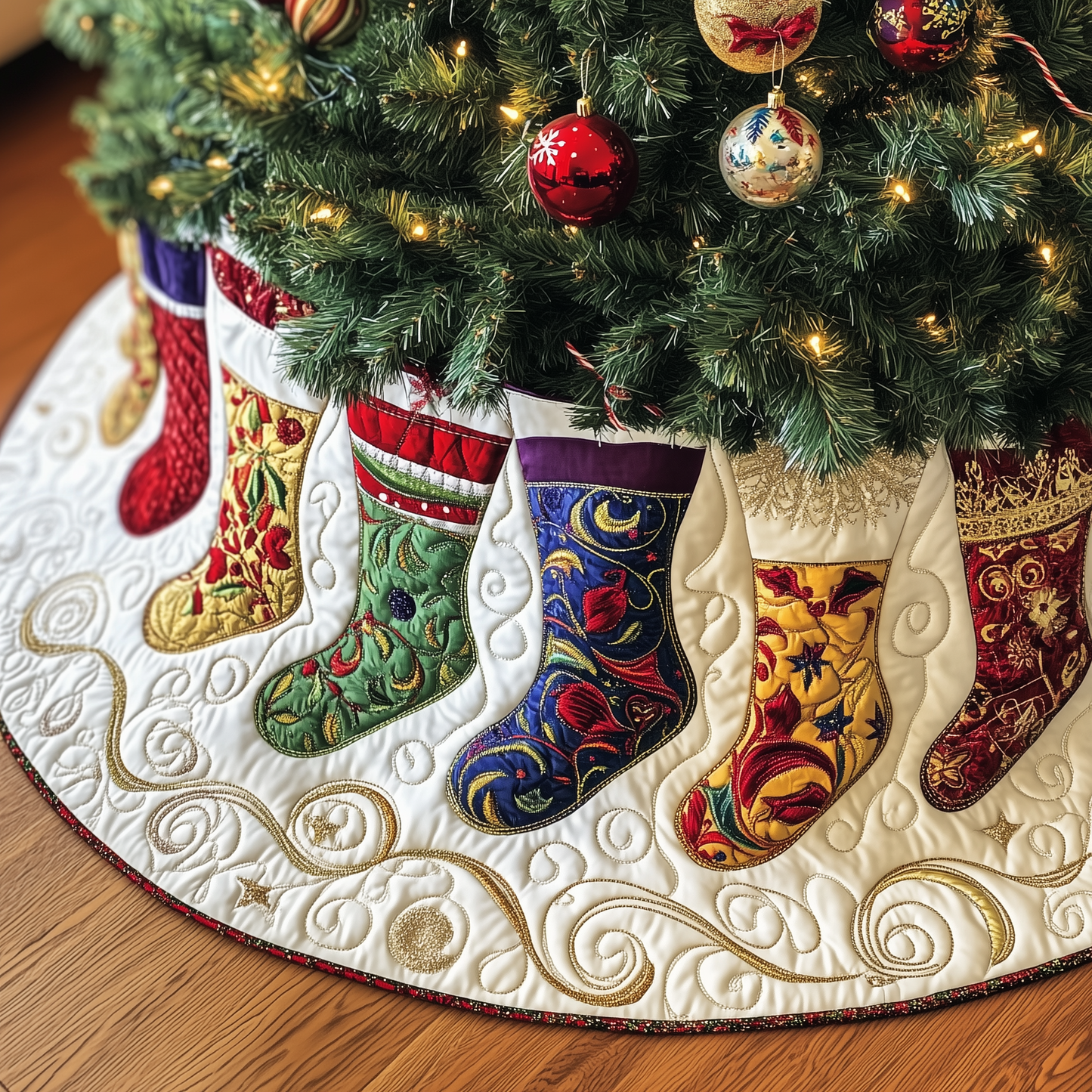 Christmas Stockings Quilted Tree Skirt GFTOTP883