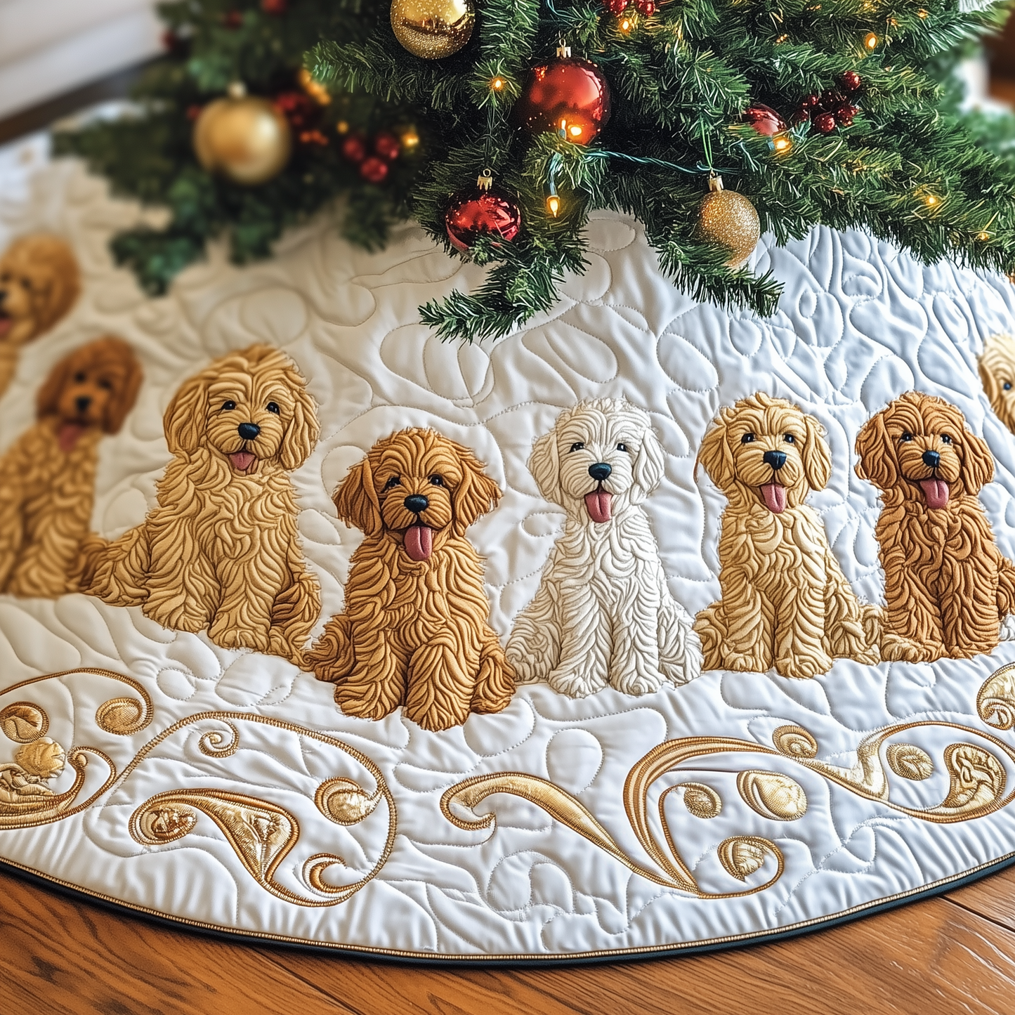 Christmas Goldendoodle Quilted Tree Skirt GFTOTP917