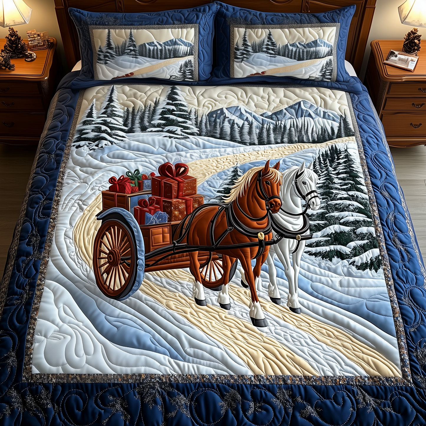 Winter Wonderland Carriage Ride 3-Piece Quilted Bedding Set GFTOTP921