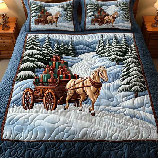 Winter Wonderland Carriage Ride 3-Piece Quilted Bedding Set GFTOTP922