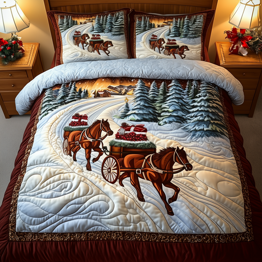 Winter Wonderland Carriage Ride 3-Piece Quilted Bedding Set GFTOTP924