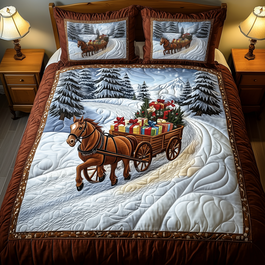 Winter Wonderland Carriage Ride 3-Piece Quilted Bedding Set GFTOTP925