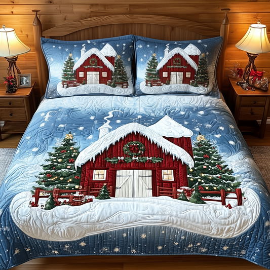 Snowy Farmhouse Barn 3-Piece Quilted Bedding Set GFTOTP933