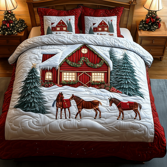 Snowy Farmhouse Barn 3-Piece Quilted Bedding Set GFTOTP935