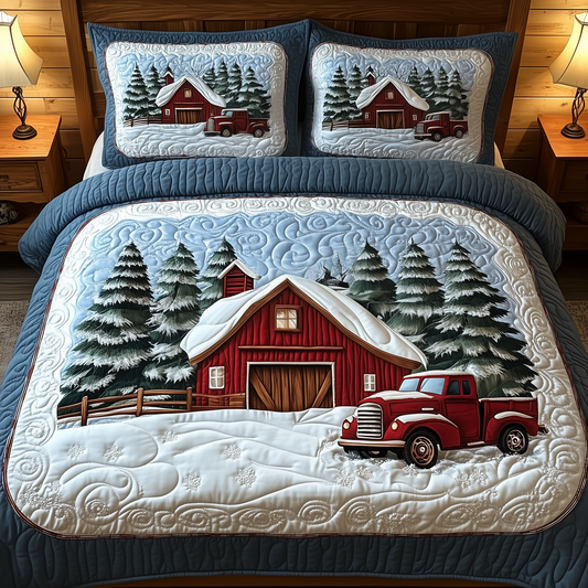 Snowy Farmhouse Barn 3-Piece Quilted Bedding Set GFTOTP936