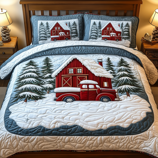 Snowy Farmhouse Barn 3-Piece Quilted Bedding Set GFTOTP937