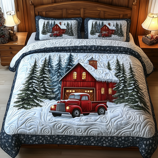 Snowy Farmhouse Barn 3-Piece Quilted Bedding Set GFTOTP938