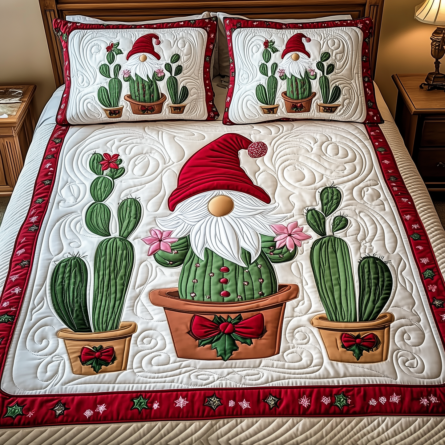 Christmas Cactus 3-Piece Quilted Bedding Set GFTOTP943