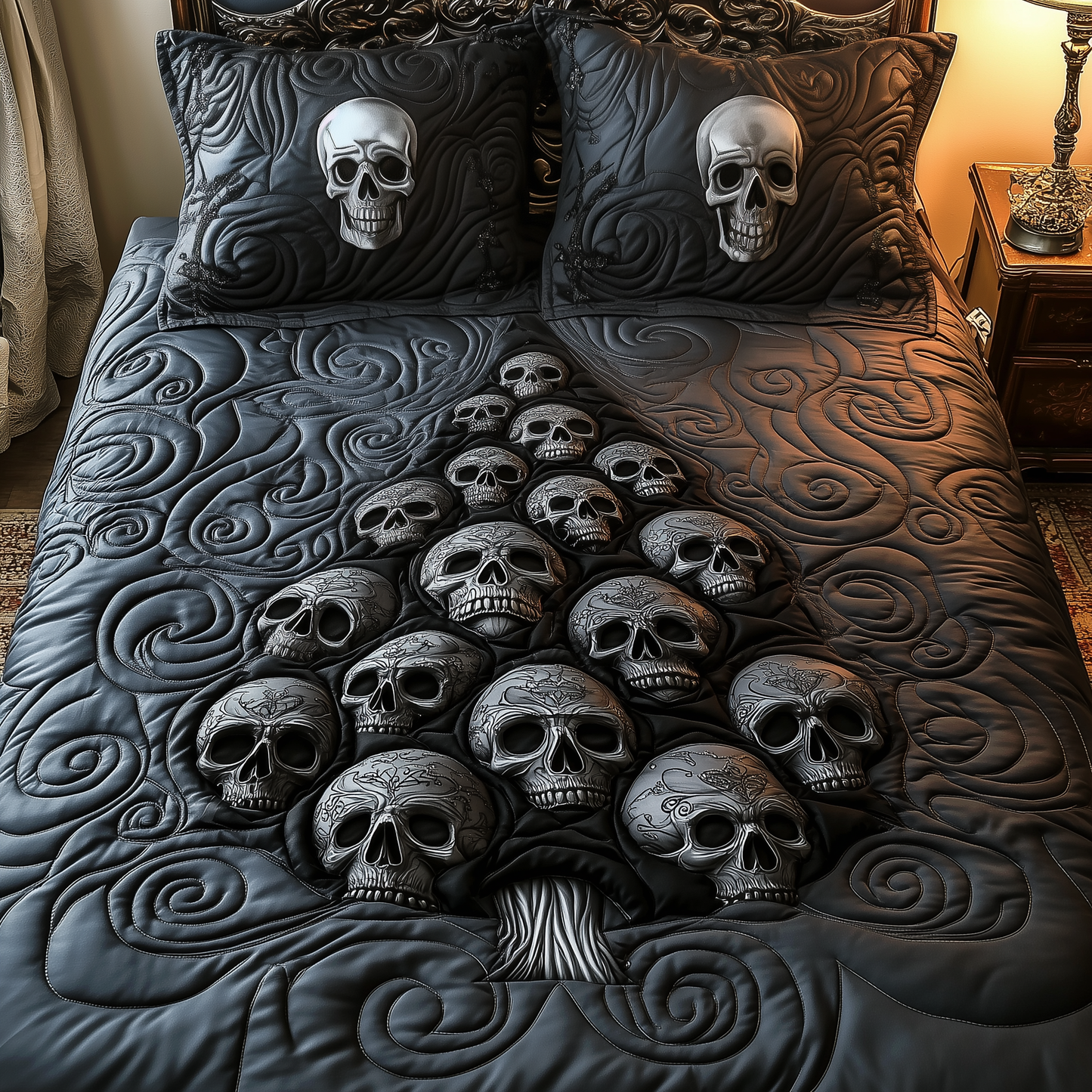 Dark Christmas Skull 3-Piece Quilted Bedding Set GFTOTP944