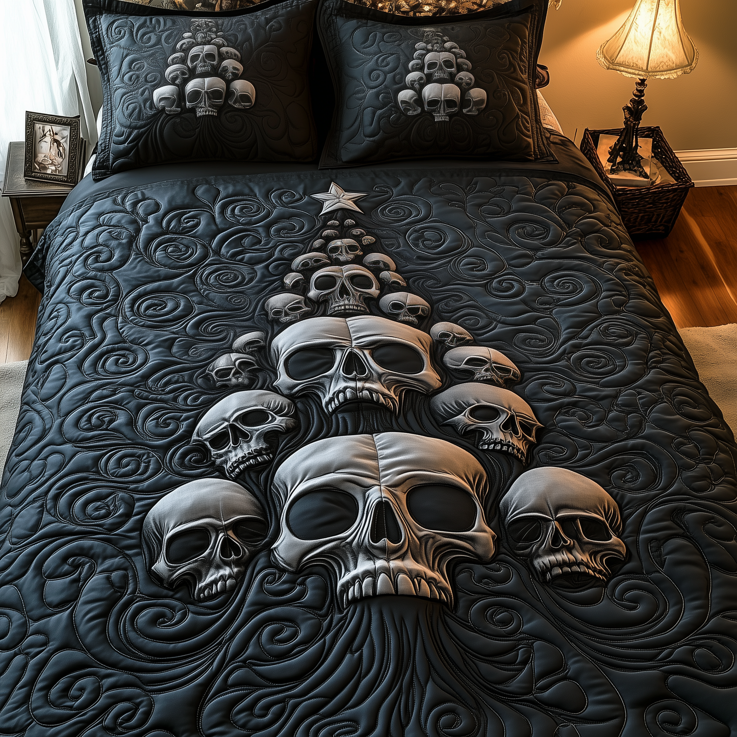 Dark Christmas Skull 3-Piece Quilted Bedding Set GFTOTP946