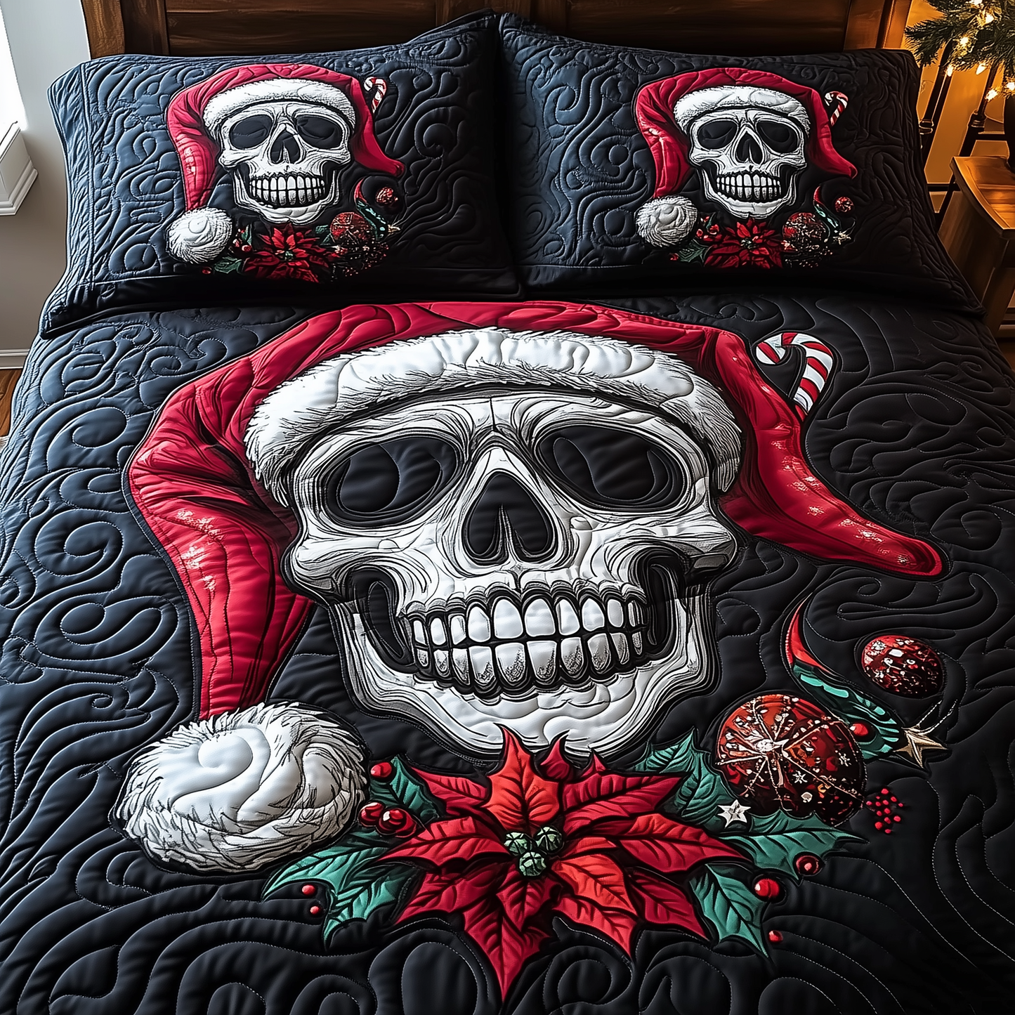 Dark Christmas Skull 3-Piece Quilted Bedding Set GFTOTP947