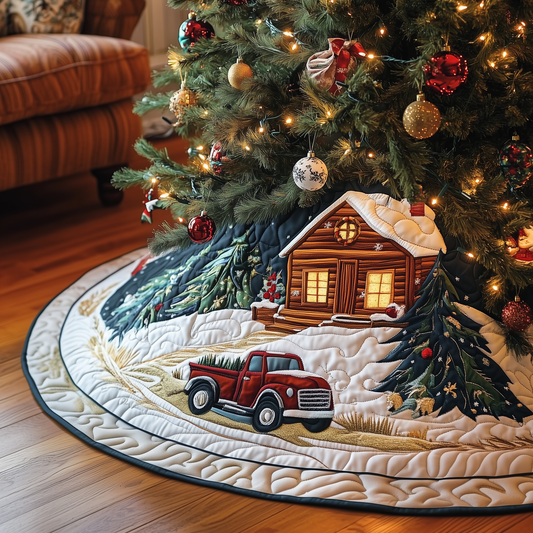 Vintage Snowy Cabin Quilted Tree Skirt GFTOTP965