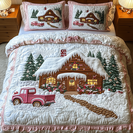 Pinky Sweet Snow Cabin 3-Piece Quilted Bedding Set GFTOTP981