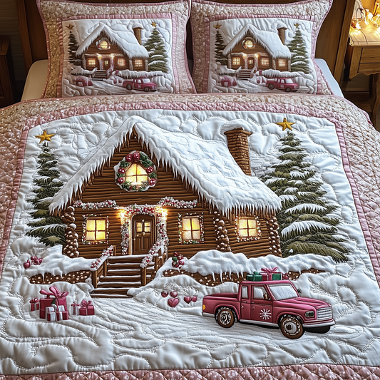 Pinky Sweet Snow Cabin 3-Piece Quilted Bedding Set GFTOTP982