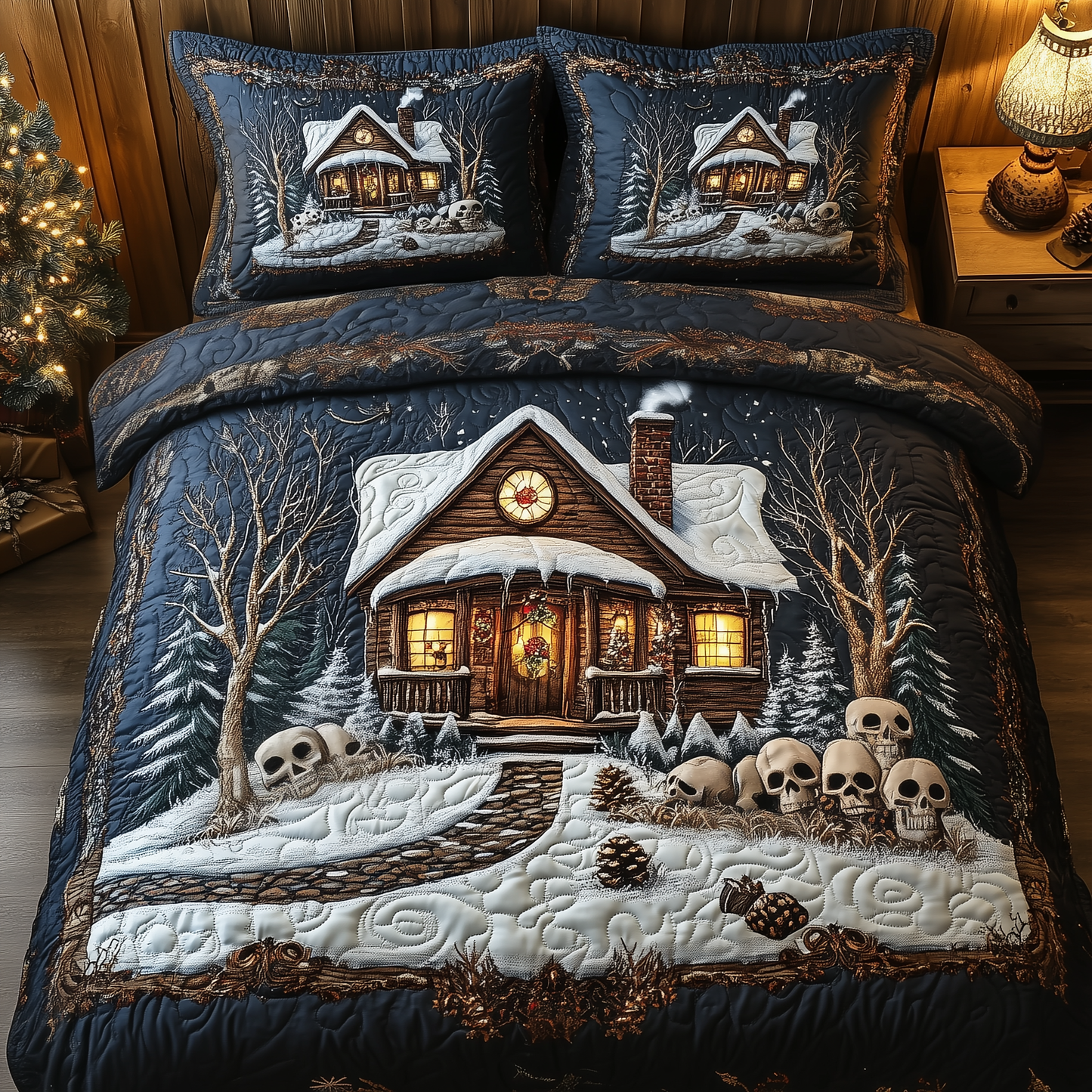 Skull Snow Cabin 3-Piece Quilted Bedding Set GFTOTP984