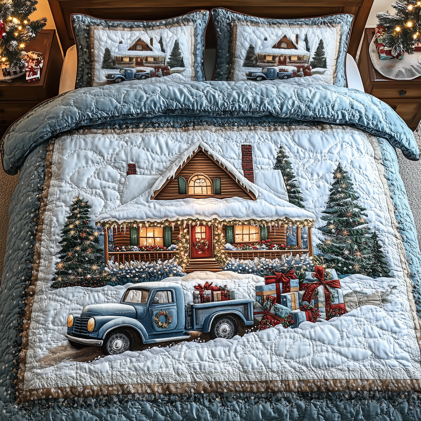 Vintage Snow Cabin 3-Piece Quilted Bedding Set GFTOTP987