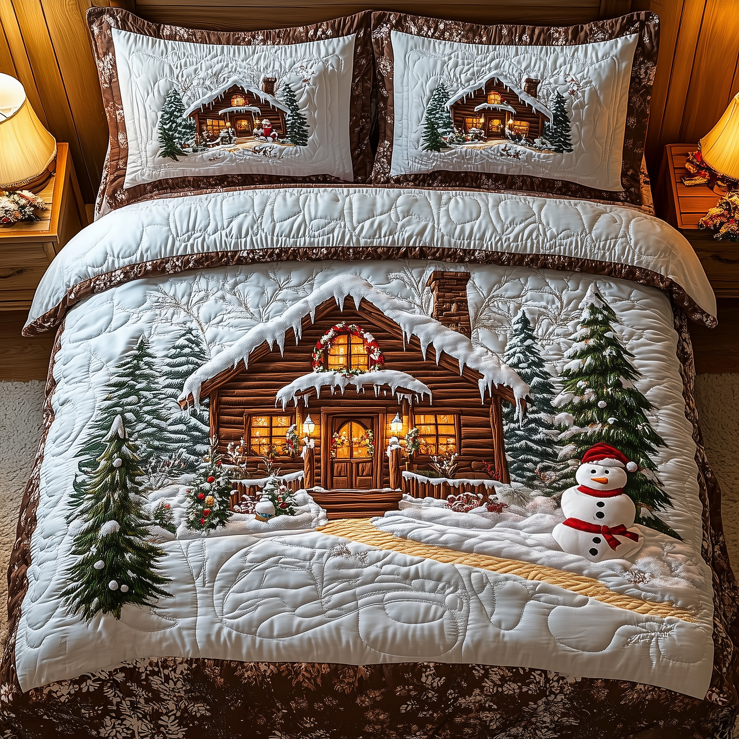 Vintage Snow Cabin 3-Piece Quilted Bedding Set GFTOTP990