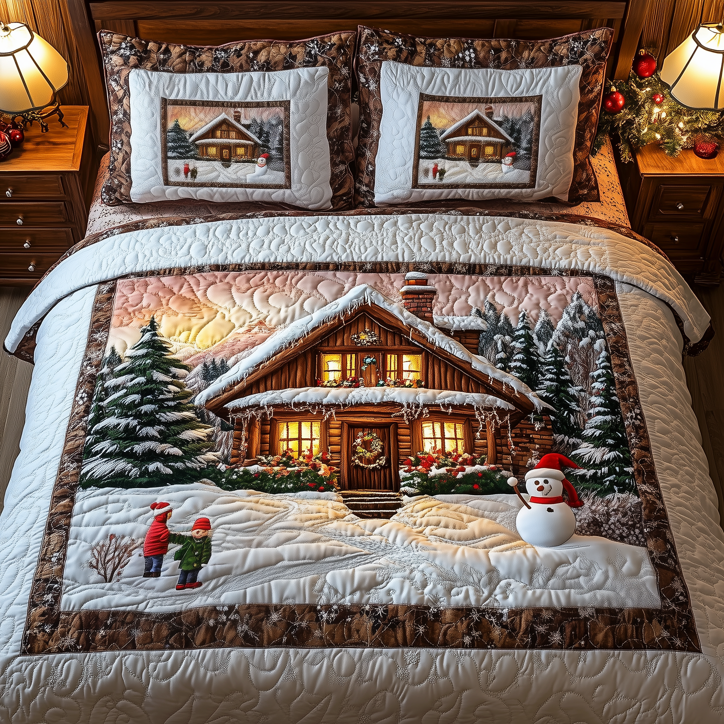 Vintage Snow Cabin 3-Piece Quilted Bedding Set GFTOTP991