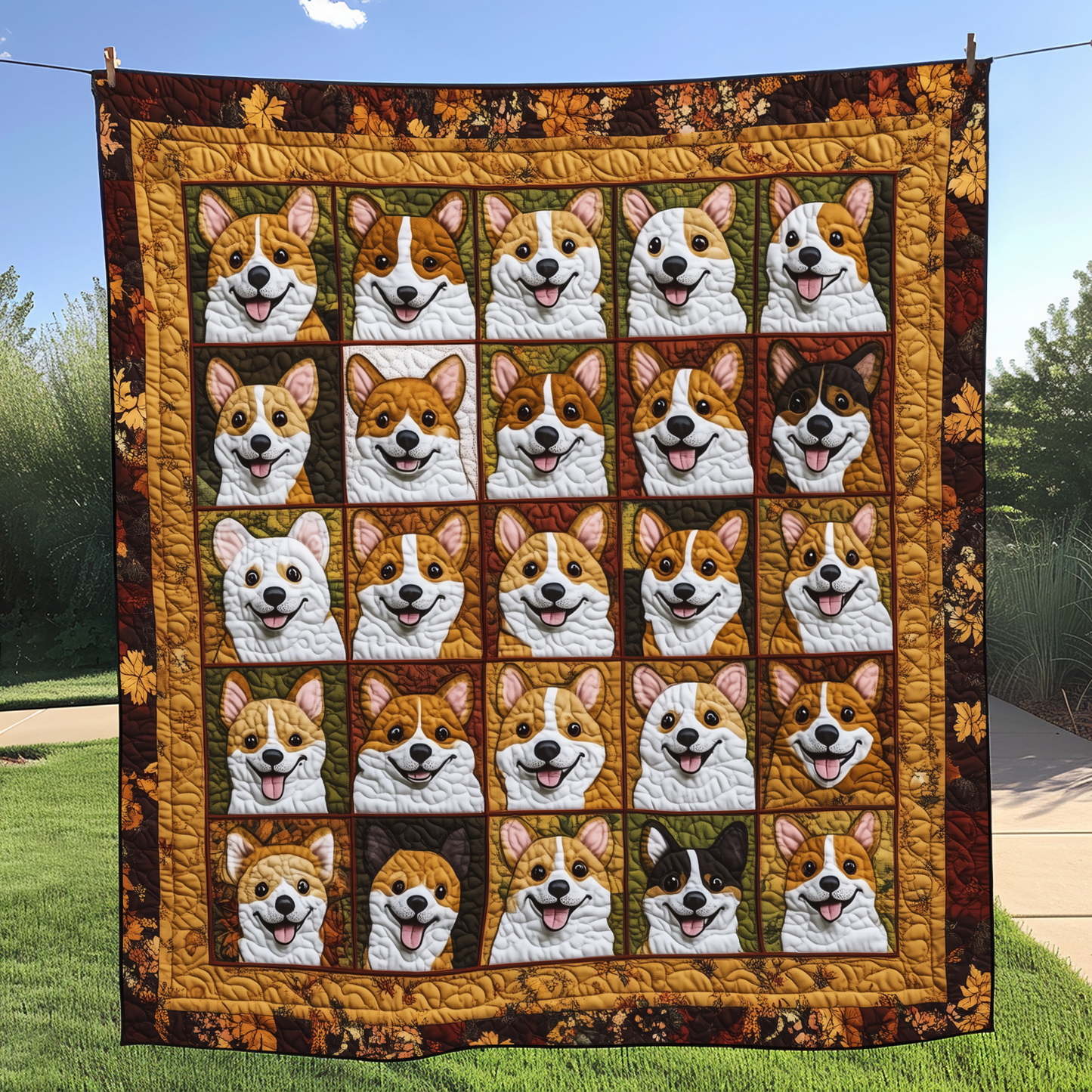 Autumn Corgi Quilted Blanket ODDRSTL056